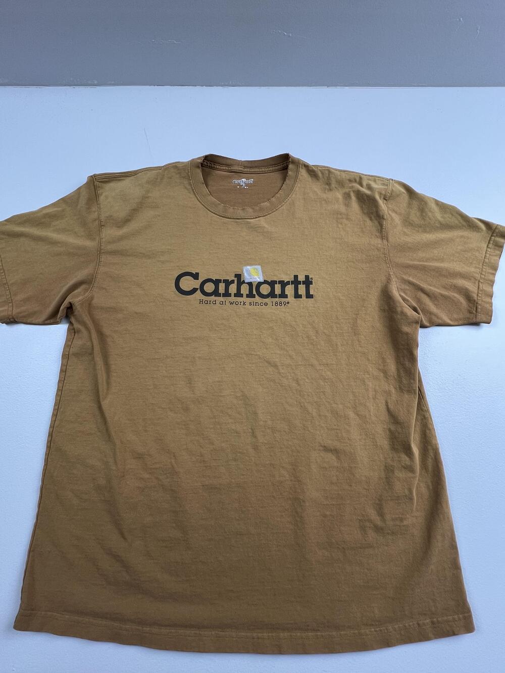 Carhartt Shirt Mens XL Brown Logo Graphic Tee Hard At Work Tagless Workwear